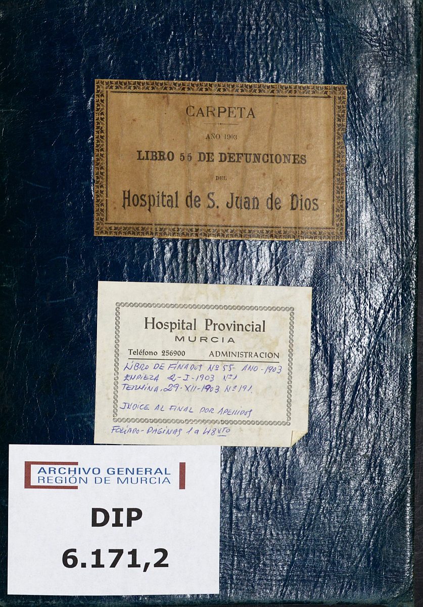 Registro de defunciones del Hospital. Año 1903.