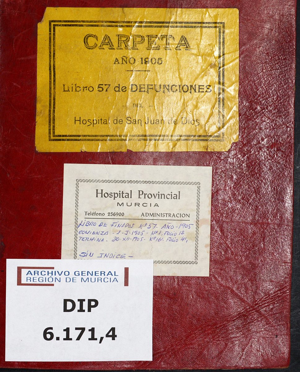 Registro de defunciones del Hospital. Año 1905.