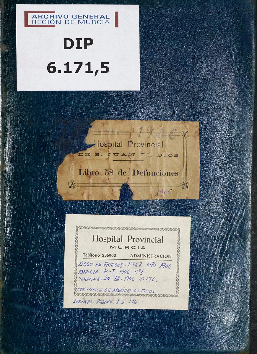 Registro de defunciones del Hospital. Año 1906.