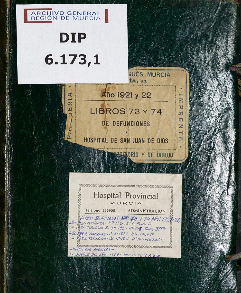 Registro de defunciones del Hospital. Años 1921-1922.