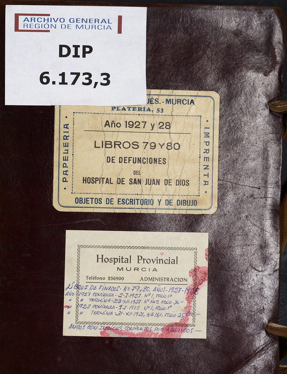 Registro de defunciones del Hospital. Años 1927-1928.