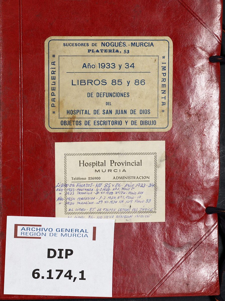 Registro de defunciones del Hospital. Años 1933-1934.