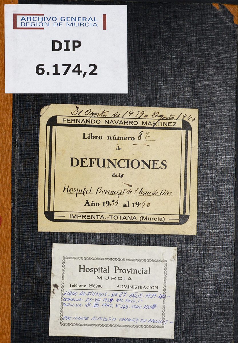 Registro de defunciones del Hospital. Años 1939-1940.