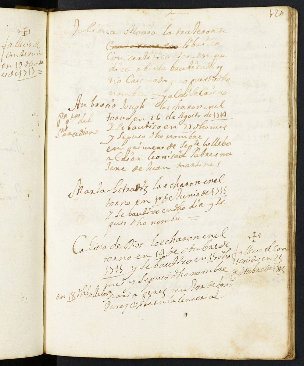 Registro de expósitos del Hospital. Años 1711-1722.