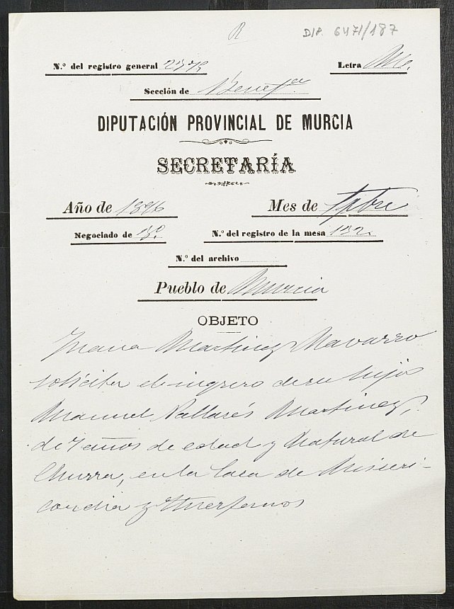 Expediente de solicitud de ingreso en la Casa de Misericordia de Manuel Pallarés Martínez, de 7 años.