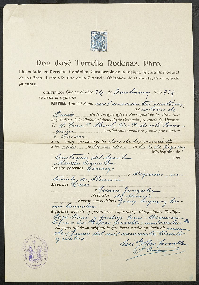 Expediente de solicitud de ingreso en la Casa Provincial del Niño de Juan del Águila Corbalán, de 8 años.