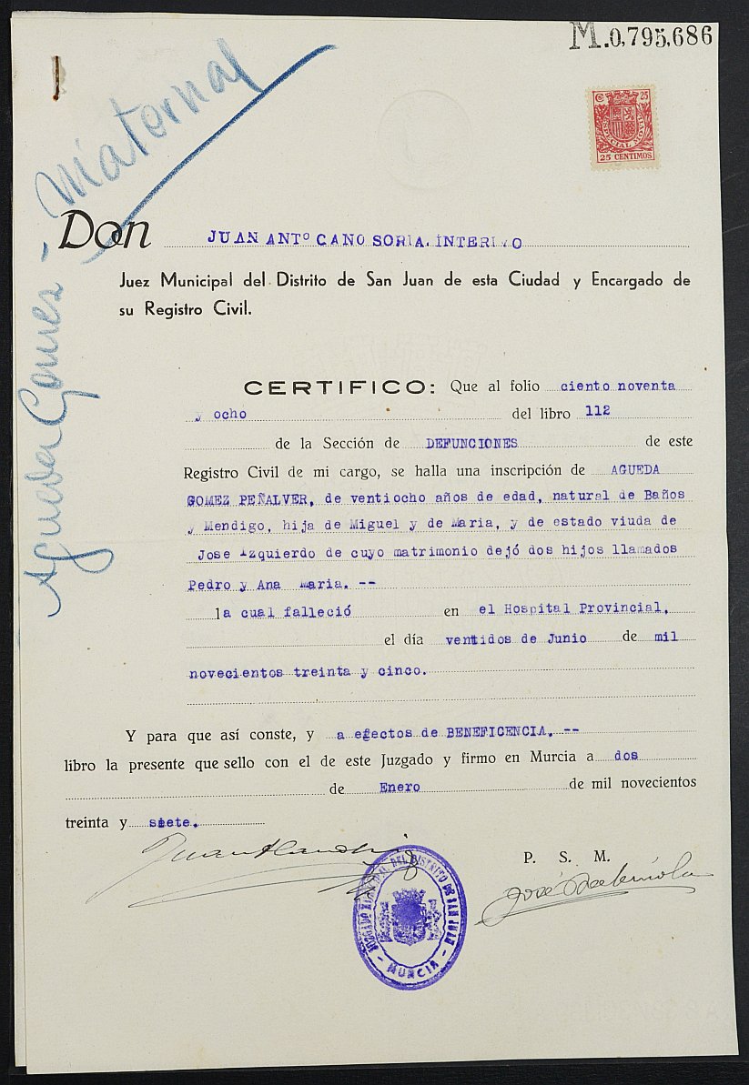 Expediente de solicitud de ingreso en la Casa Provincial del Niño de Pedro Izquierdo Gómez, de 11 años .