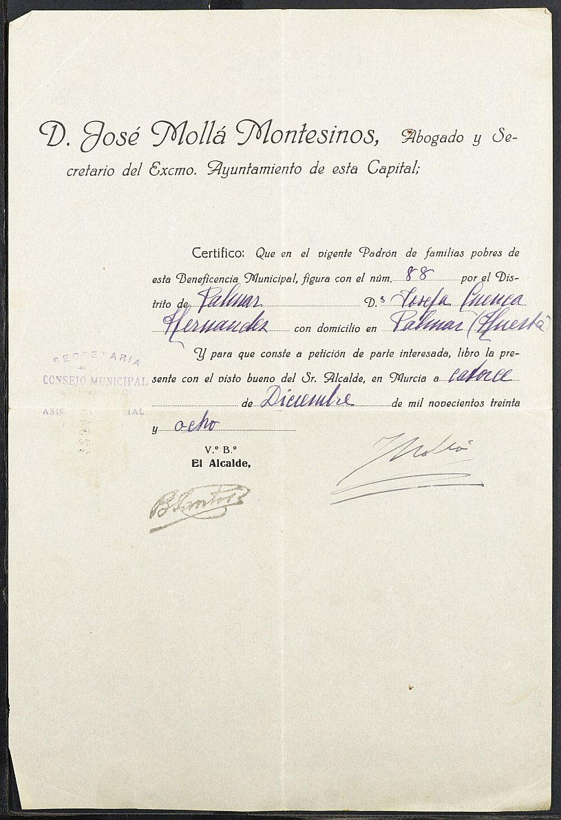 Expediente de solicitud de ingreso en la Casa Provincial del Niño de José María Ortuño Cuenca, de 13 años.