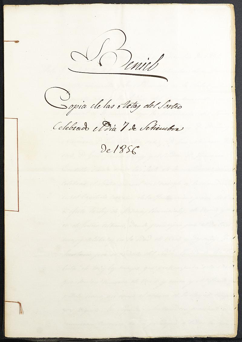 Copia certificada del acta del alistamiento, su rectificación y sorteo de mozos para las Milicias Provinciales del Ayuntamiento de Beniel del reemplazo de 1856.