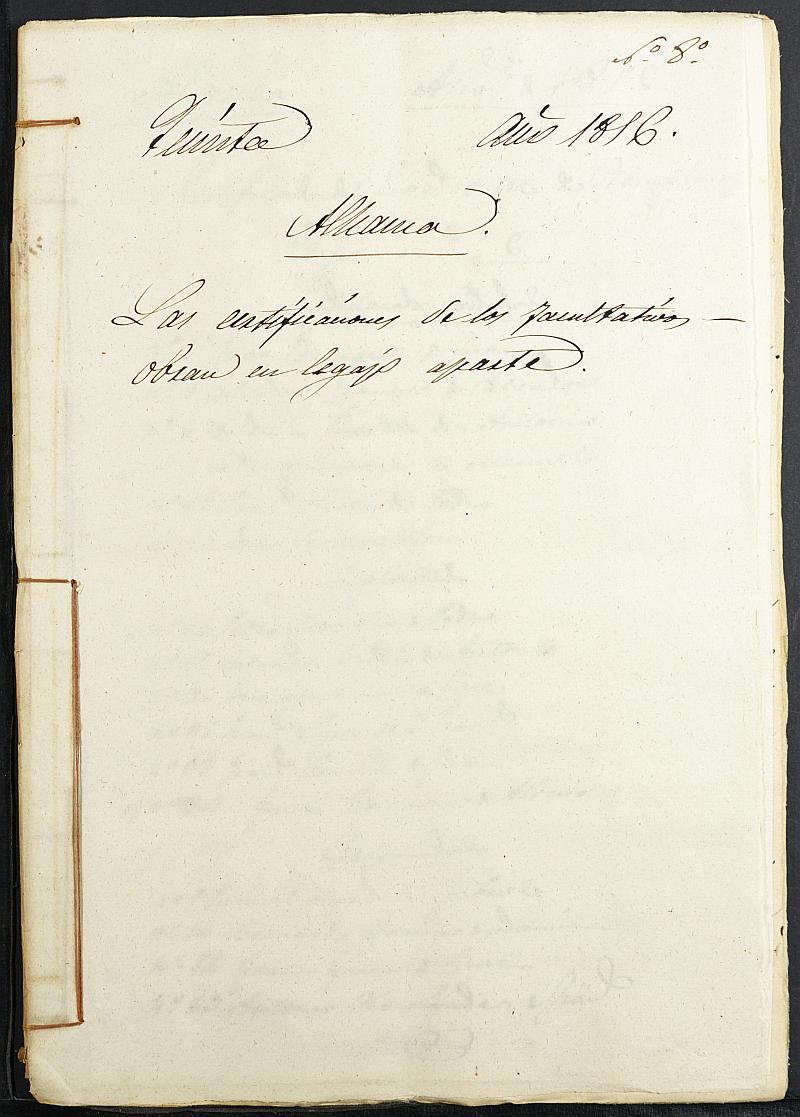 Copia certificada de los acuerdos y diligencias practicadas para la declaración de mozos para el Ejército del Ayuntamiento de Alhama de Murcia del reemplazo de 1856.