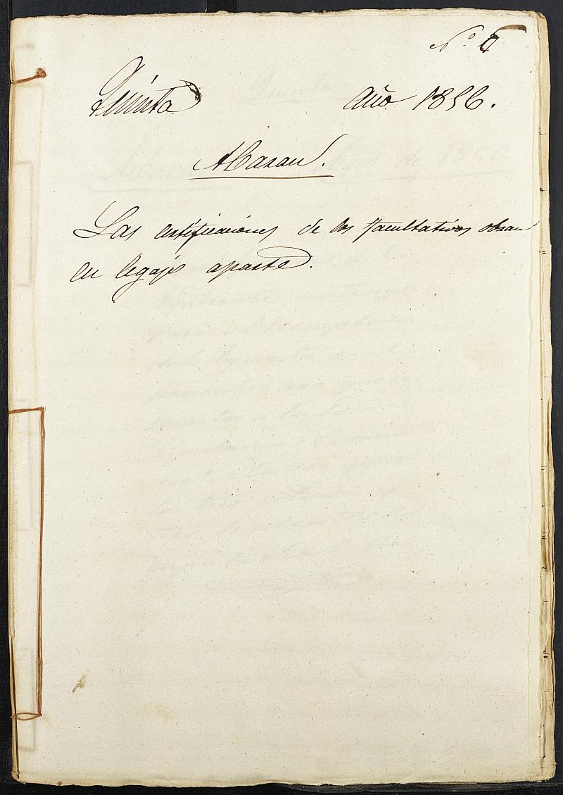 Copia certificada de los acuerdos y diligencias practicadas para la declaración de mozos para el Ejército del Ayuntamiento de Abarán del reemplazo de 1856.