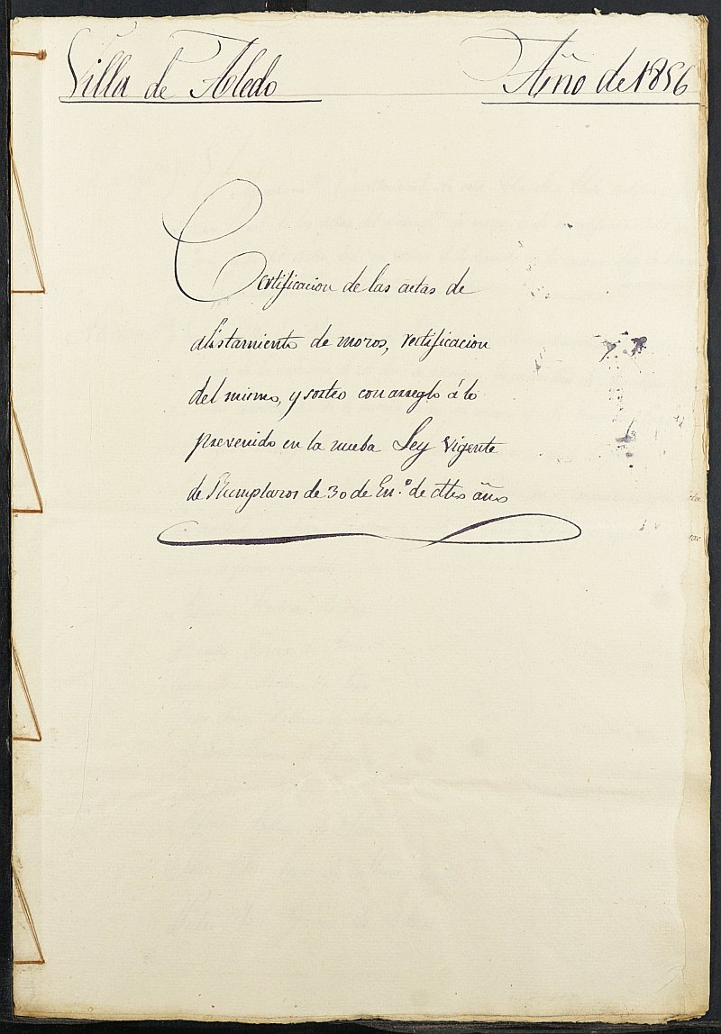 Copia certificada del acta del sorteo de mozos para el Ejército del Ayuntamiento de Aledo del reemplazo de 1856.