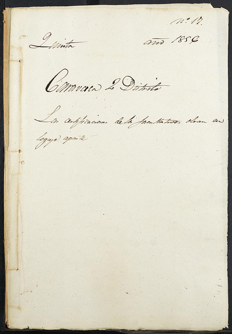 Copia certificada del expediente general de Quintas del Segundo Distrito  del Ayuntamiento de  Caravaca de la Cruz del reemplazo de 1856.