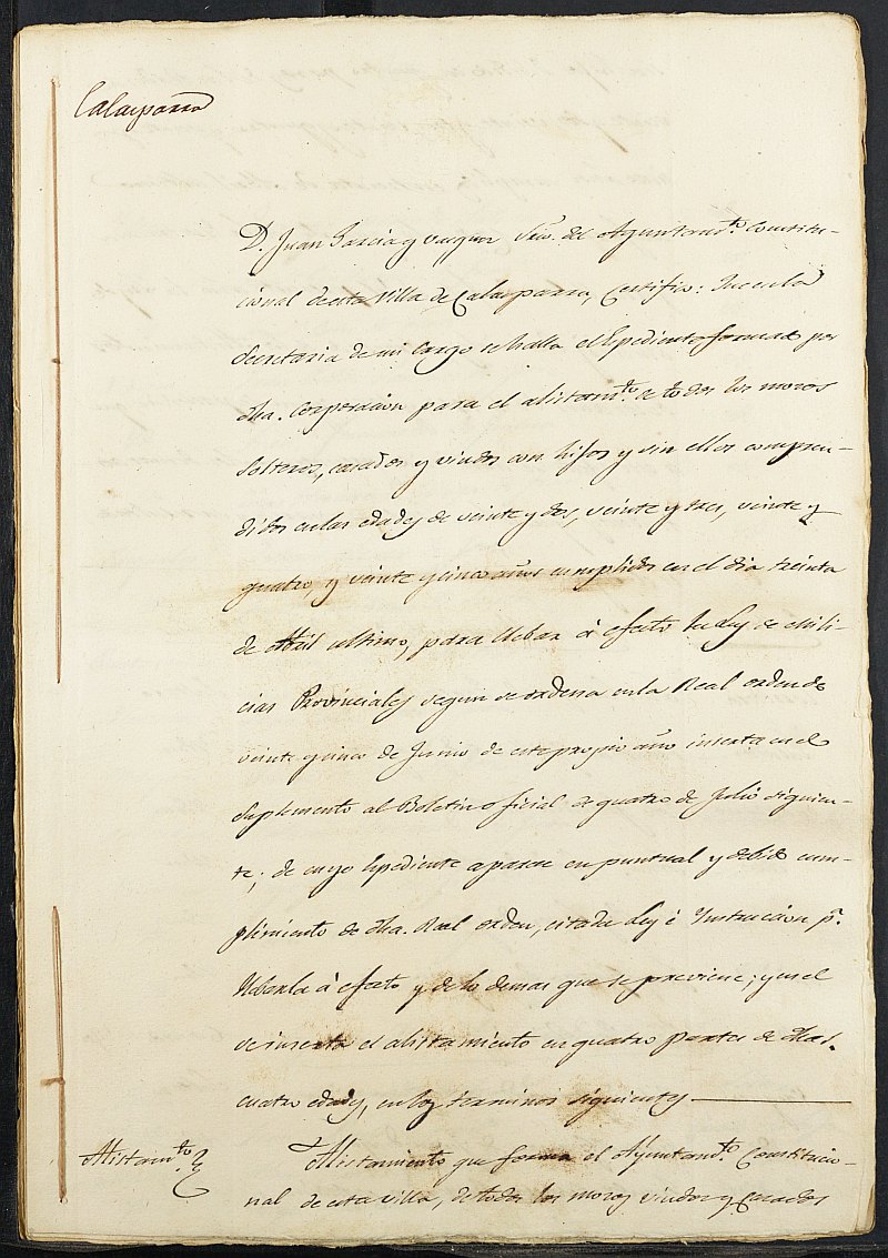 Copia certificada del acta del alistamiento, su rectificación y sorteo de mozos para las Milicias Provinciales del Ayuntamiento de Calasparra del reemplazo de 1856.