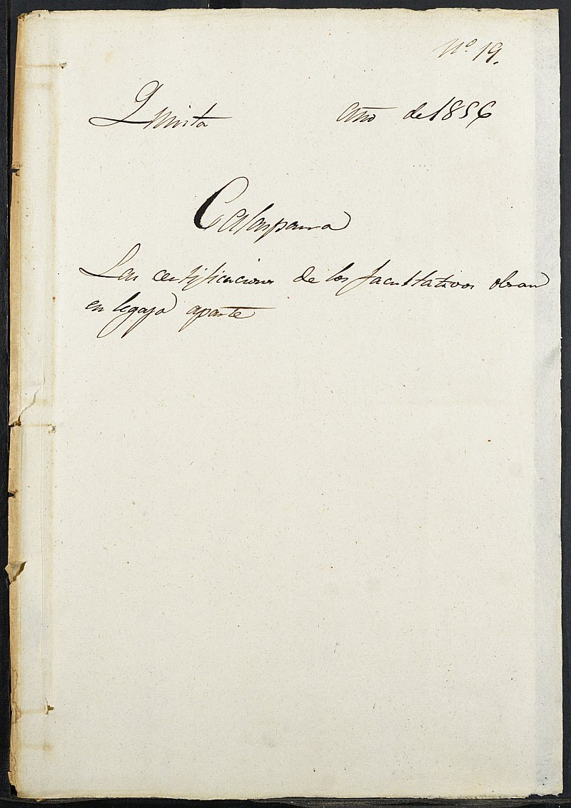 Copia certificada del expediente general de Quintas del Ayuntamiento de Calasparra del reemplazo de 1856.