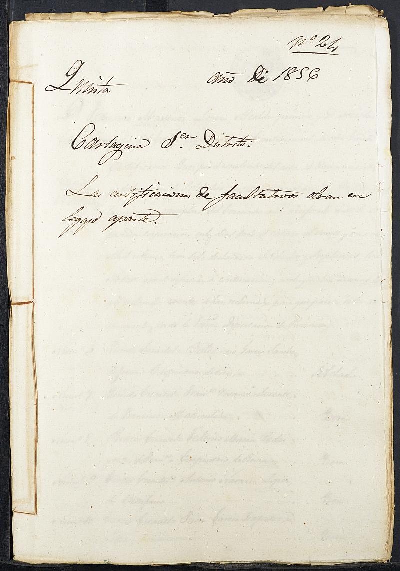 Expediente General de Reclutamiento y Reemplazo de Cartagena. Año 1856.