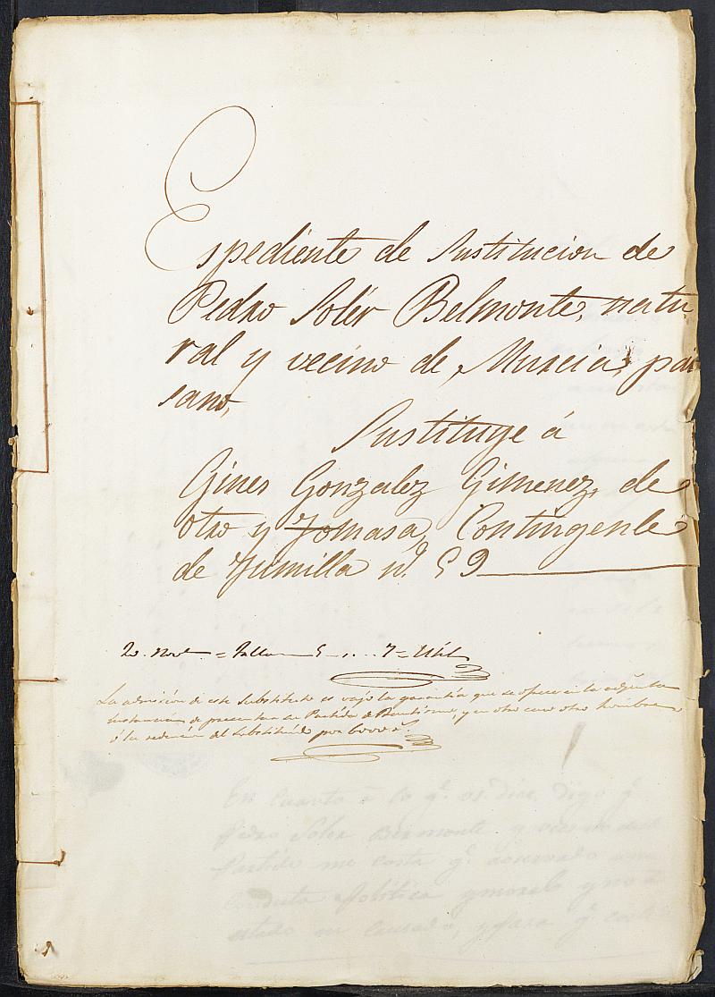 Expediente General de Reclutamiento y Reemplazo de Jumilla. Año 1856.