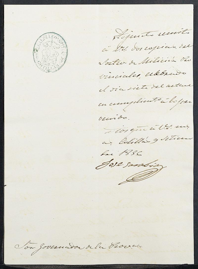 Copia certificada del acta del alistamiento, rectificación y sorteo de los mozos para las Milicias Provinciales del Ayuntamiento de Las Torres de Cotillas del reemplazo de 1856.