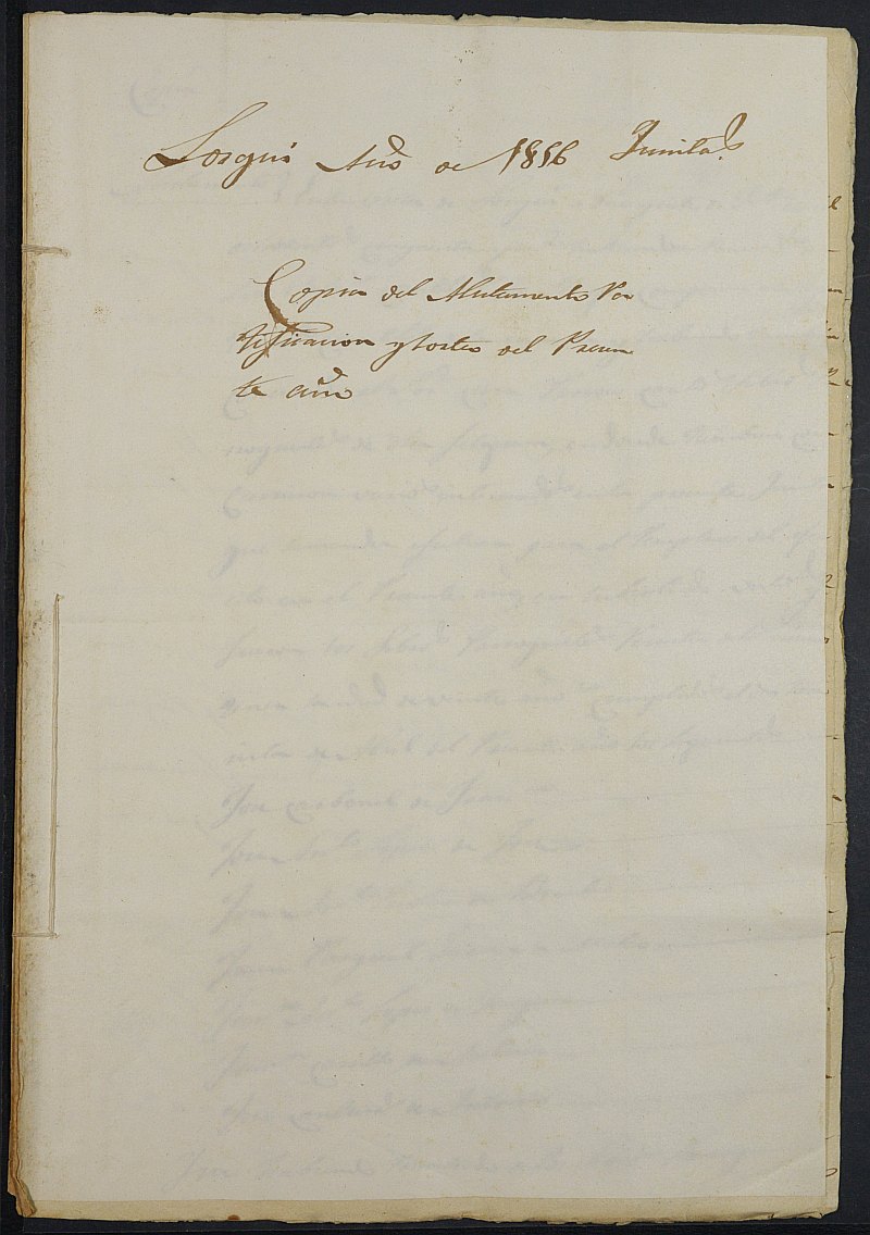 Copia certificada del acta de alistamiento, rectificación y sorteo de los mozos para el Ejército del Ayuntamiento de Lorquí del reemplazo de 1856.