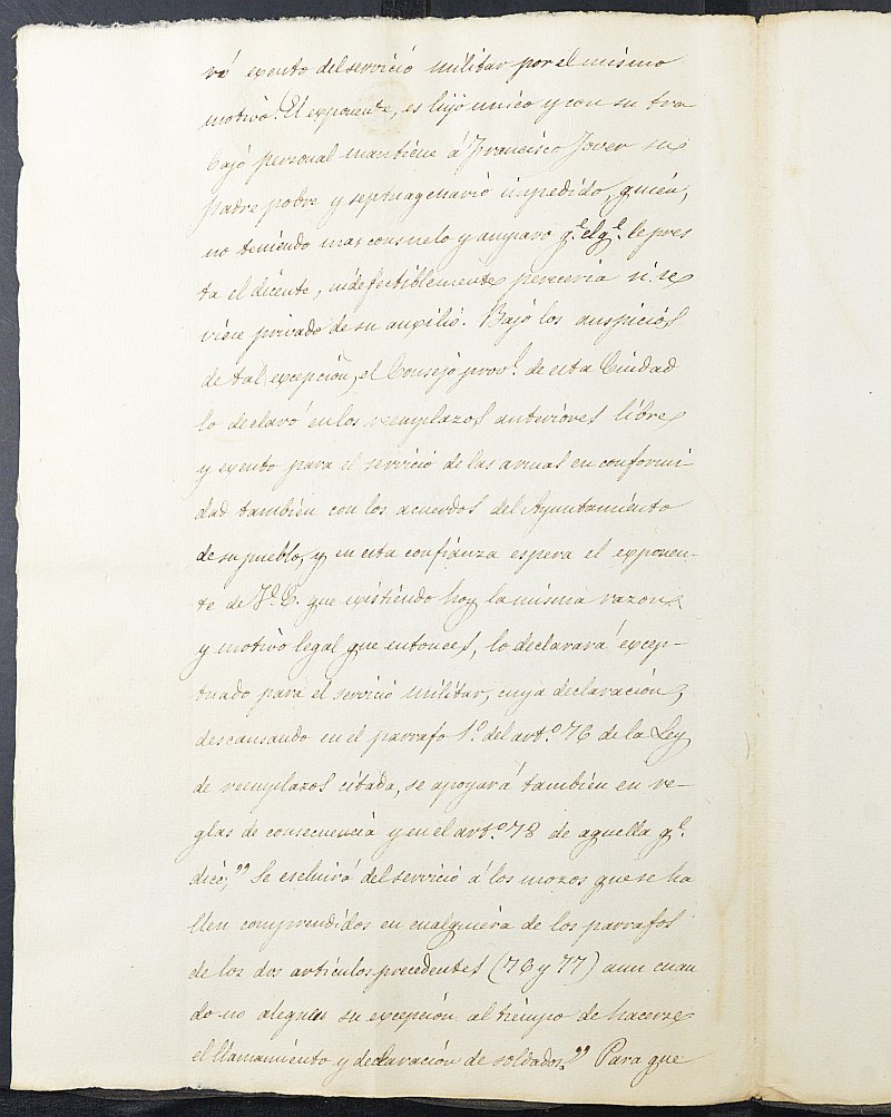 Instancia para la justificación de la excepción del servicio militar de Antonio Jover, mozo del reemplazo de 1856 de Yecla.