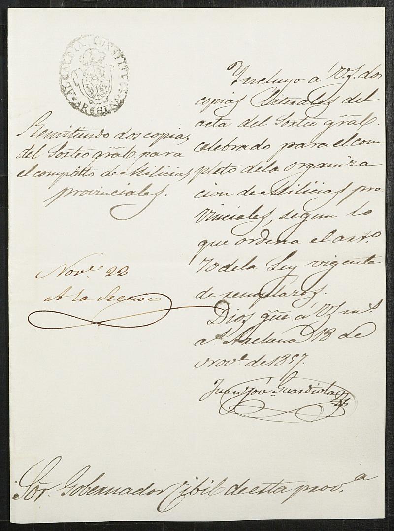 Expediente General de Reclutamiento y Reemplazo de Archena. Año 1857.