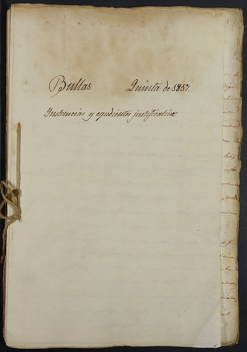 Expedientes justificativos de las excepciones del servicio militar del Ayuntamiento de Bullas del reemplazo de 1857.
