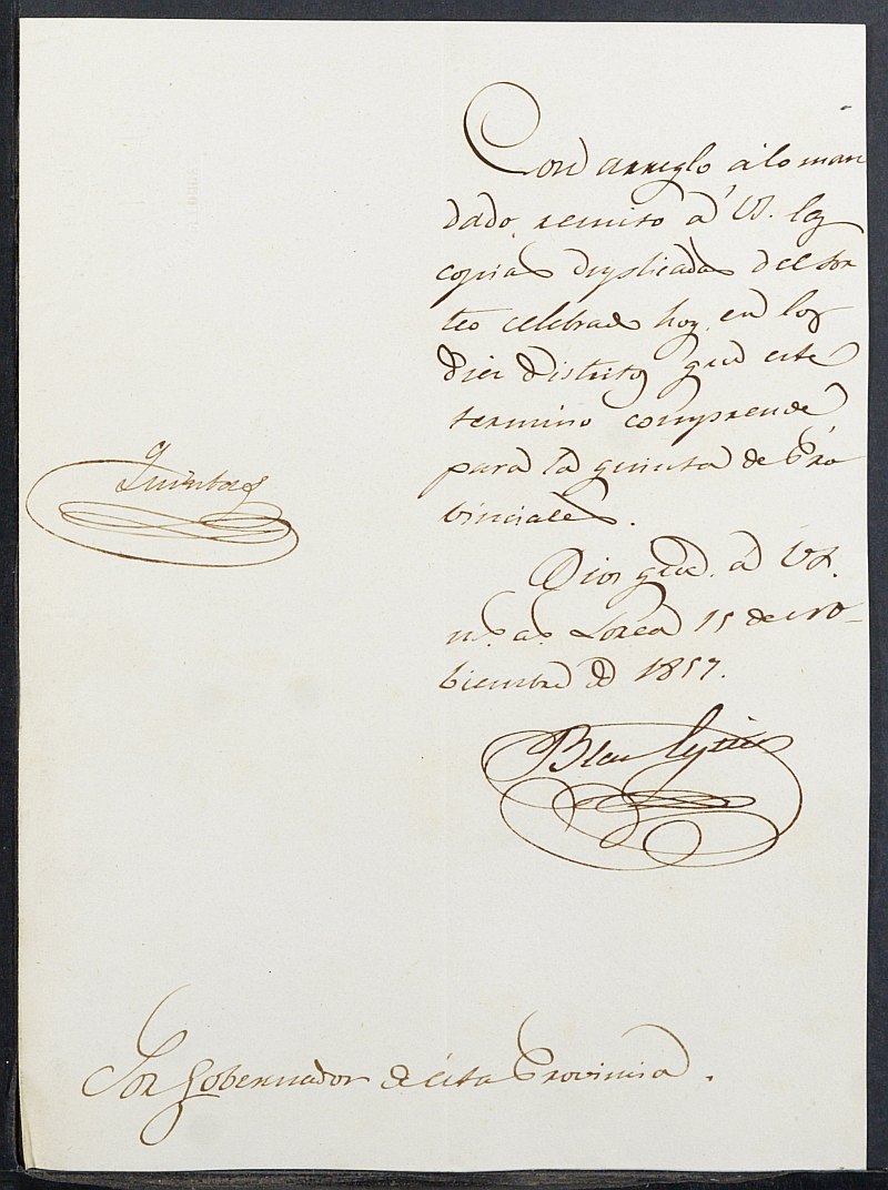 Copia certificada del acta del sorteo para las Milicias Provinciales del Primer Distrito del Ayuntamiento de Lorca del reemplazo de 1857.