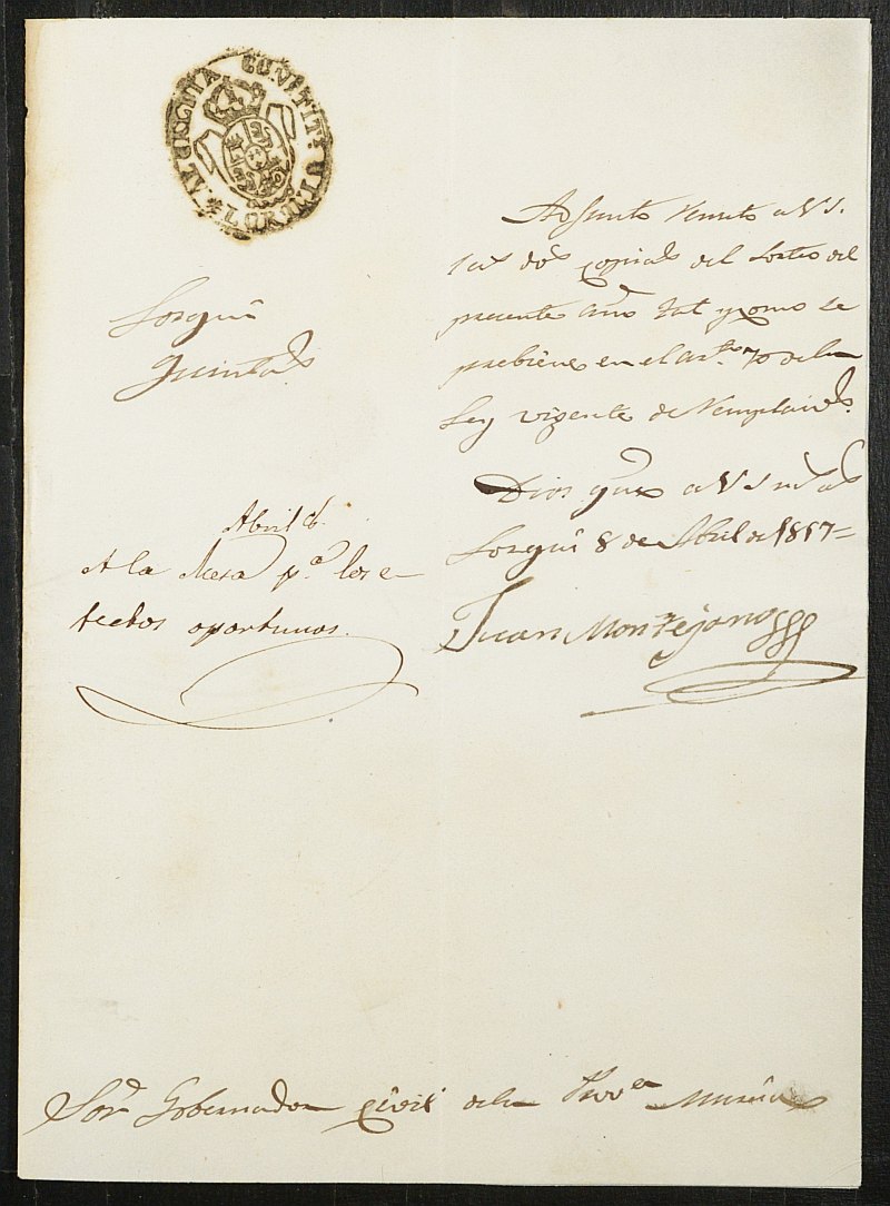 Copia certificada del acta del sorteo para el Ejército del Ayuntamiento de Lorquí del reemplazo de 1857.