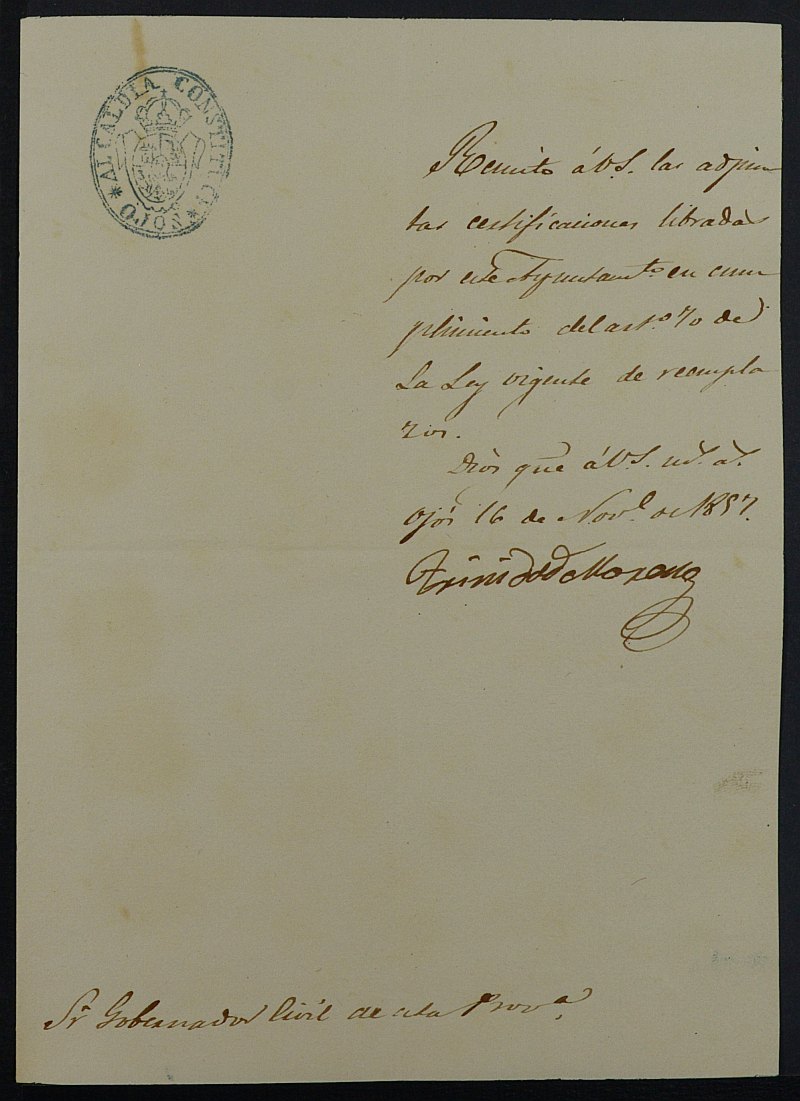Expediente General de Reclutamiento y Reemplazo de Ojós. Año 1857.