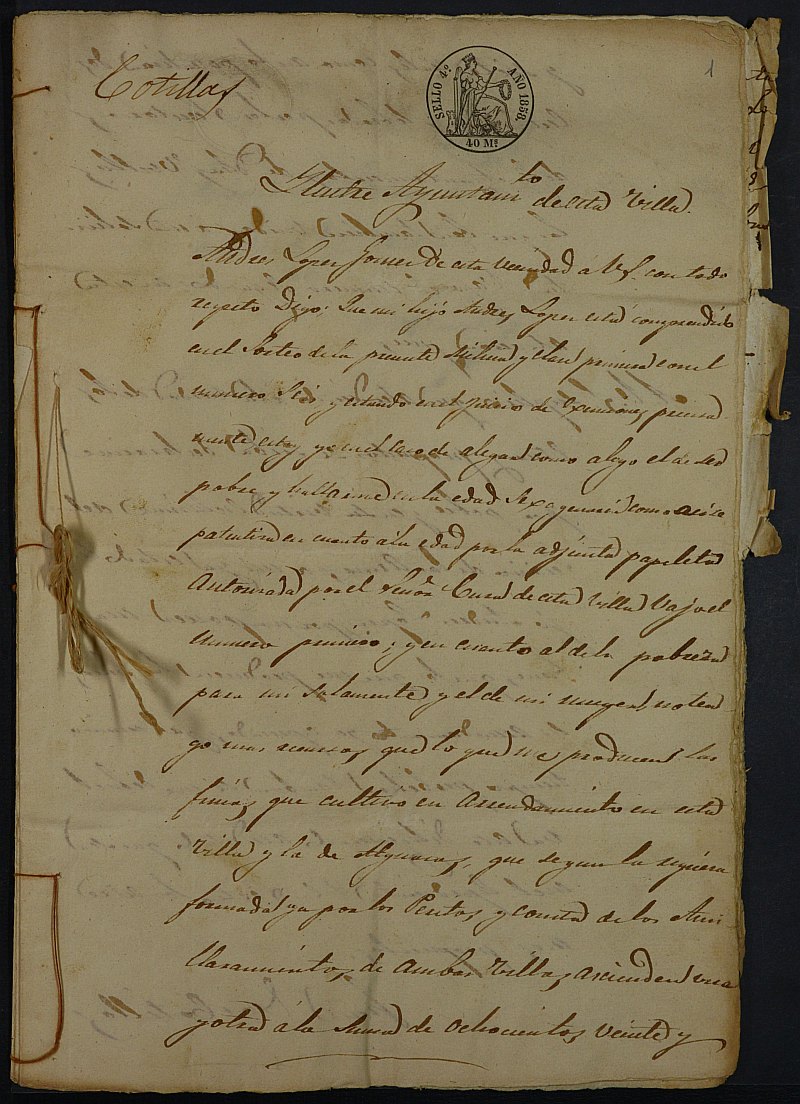 Expediente General de Reclutamiento y Reemplazo de Las Torres de Cotillas. Año 1858.