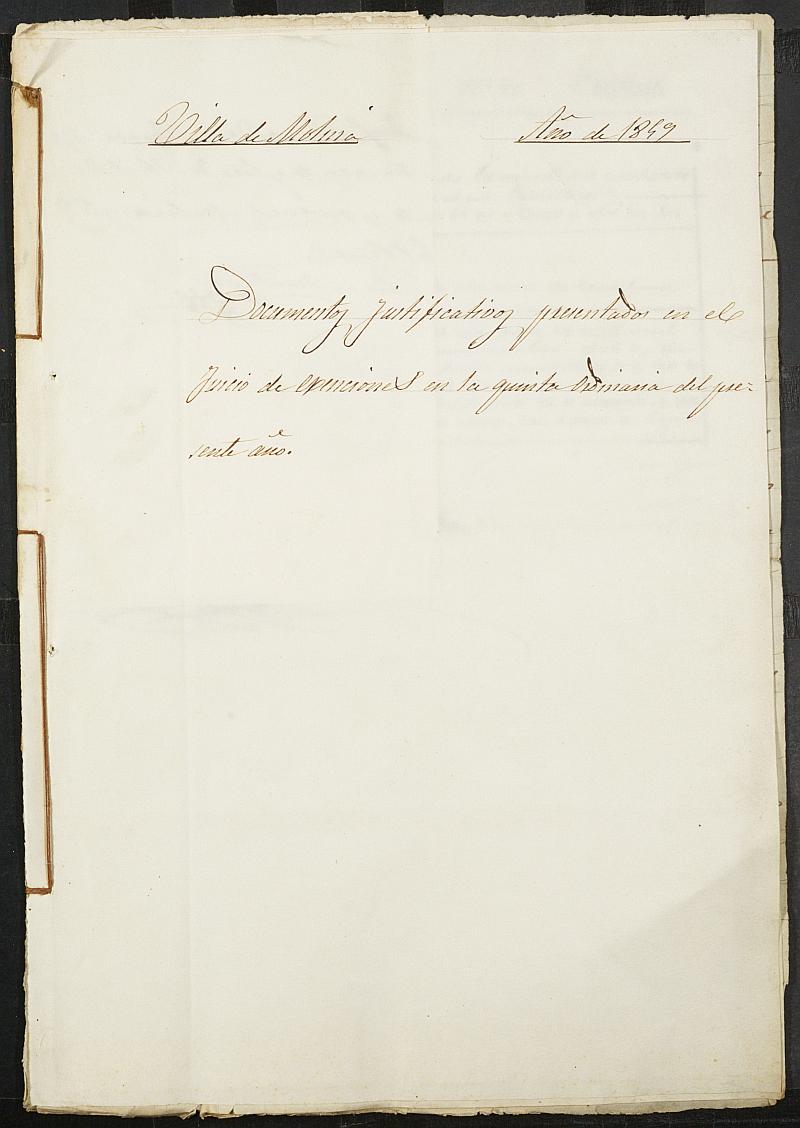 Documentos justificativos presentados en el jucio de excepción del servicio militar del Ayuntamiento de Molina de Segura del reemplazo de 1859.