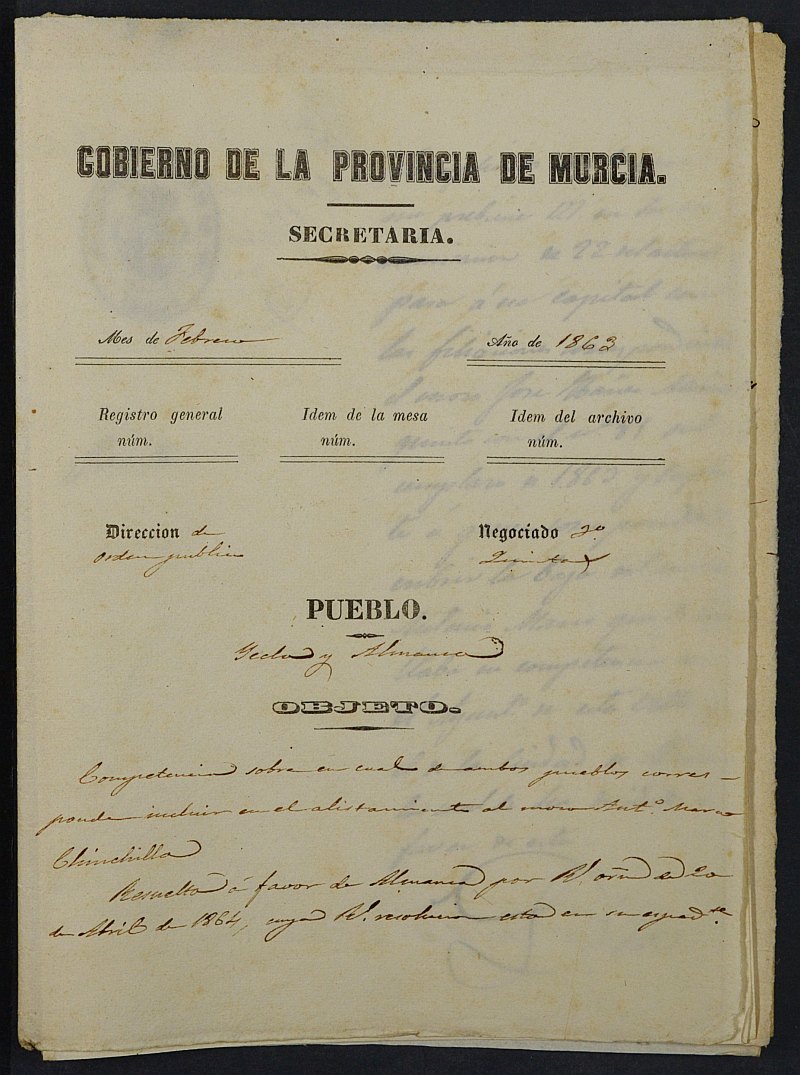 Expediente General de Reclutamiento y Reemplazo de Alhama de Murcia. Año 1863.