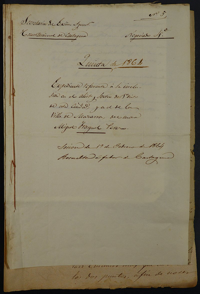 Expediente General de Reclutamiento y Reemplazo de Cartagena. Año 1864.