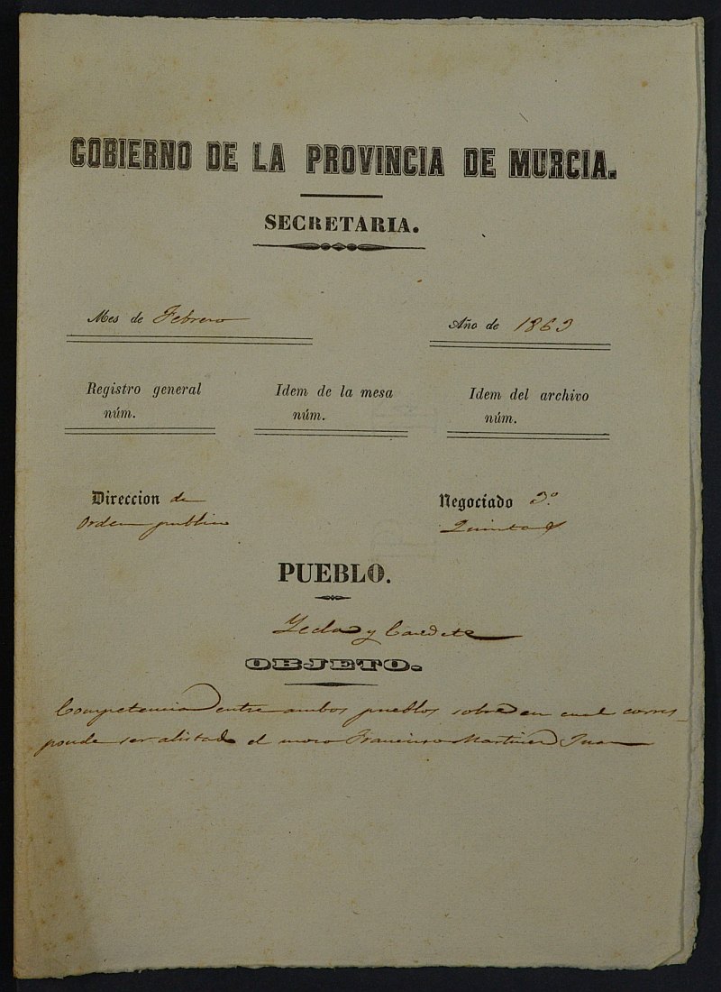 Expediente General de Reclutamiento y Reemplazo de Yecla. Año 1863.