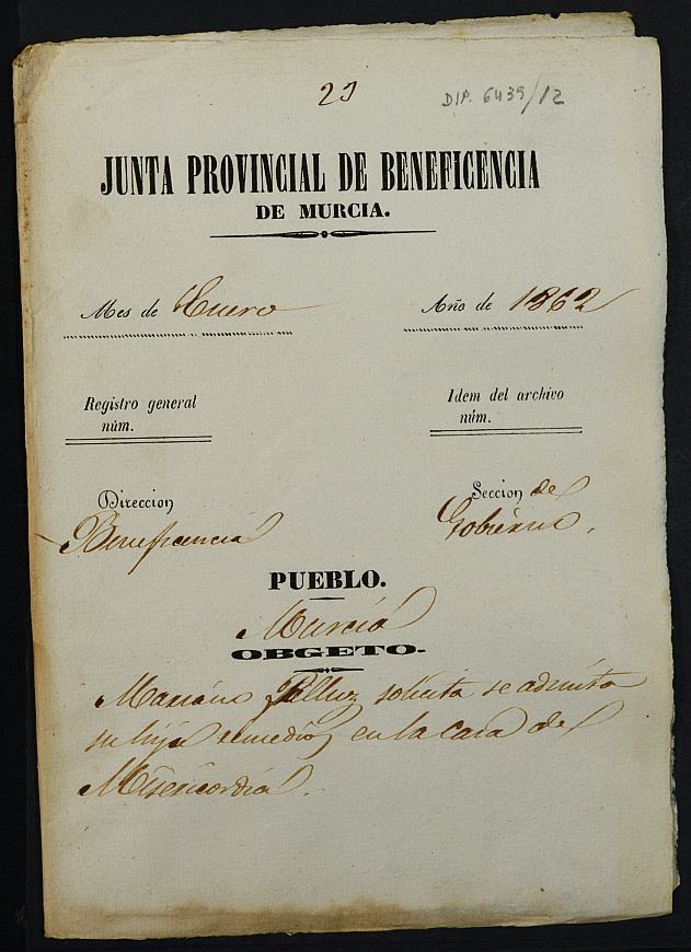 Expediente de solicitud de ingreso en la Casa Provincial de Misericordia y Huérfanos de Murcia de Remedios Pelluz, de 4 años.