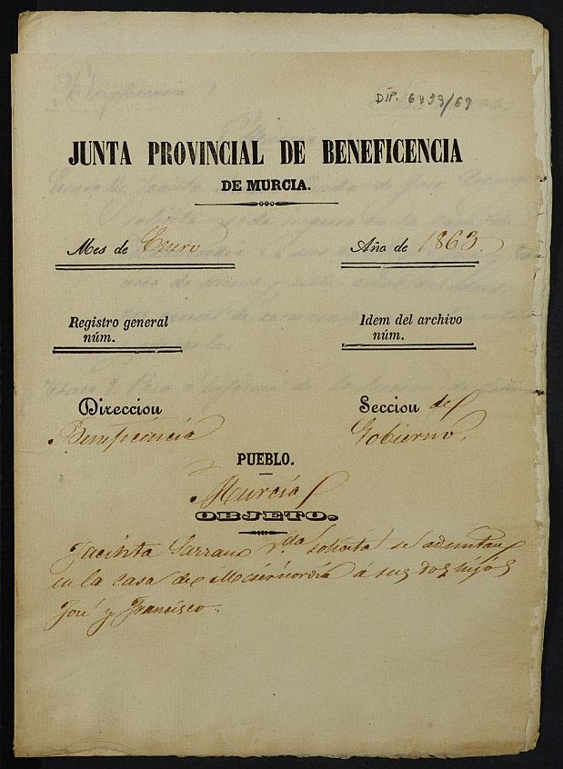 Expediente de solicitud de ingreso en la Casa Provincial de Misericordia y Huérfanos de Murcia de José y Francisco Conejero Serrano, de 9 y 7 años.