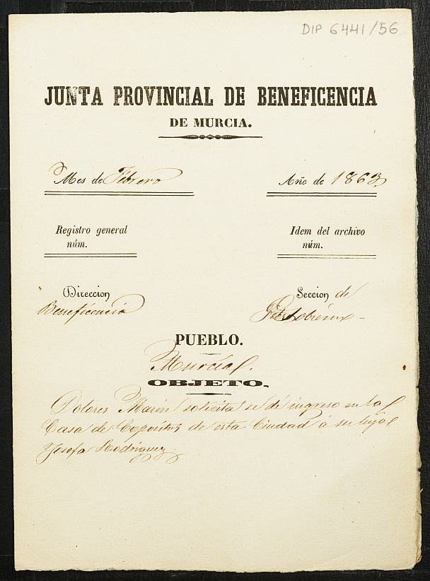 Expediente de solicitud de ingreso en la Casa de Expósitos de la niña Josefa Rodríguez.