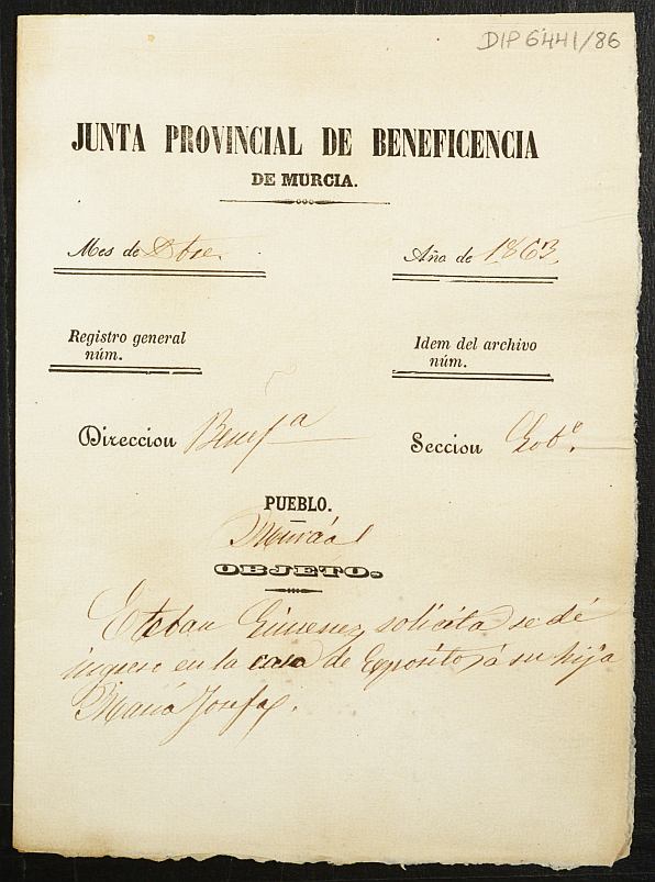 Expediente de solicitud de ingreso en la Casa de Expósitos de la niña llamada María Josefa.