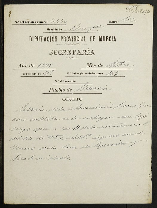 Expediente de reconocimiento y entrega de un niño llamado Miguel Barrio a su madre natural María de la Asunción Lucas García.