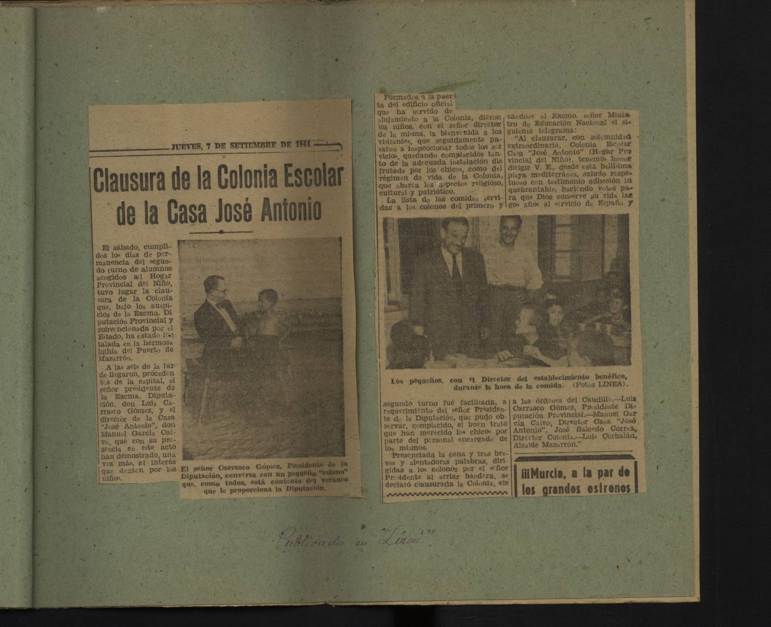 Memoria de la Colonia Escolar de la Casa José Antonio correspondiente al año 1944.