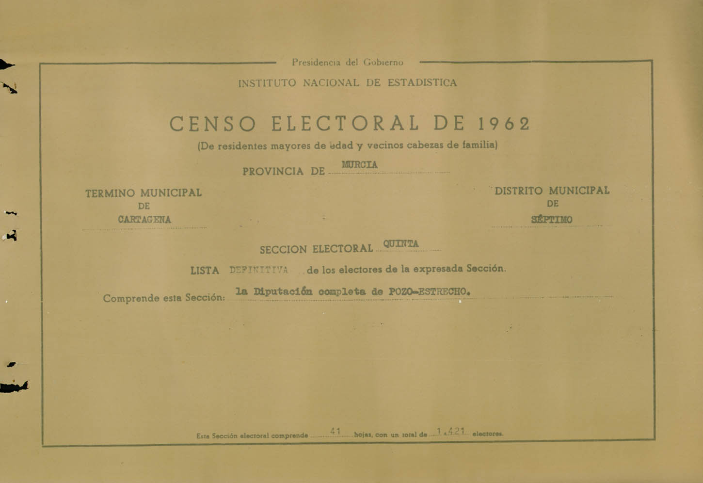 Censo electoral provincial de 1962. Listas definitivas: Cartagena (4ª parte)