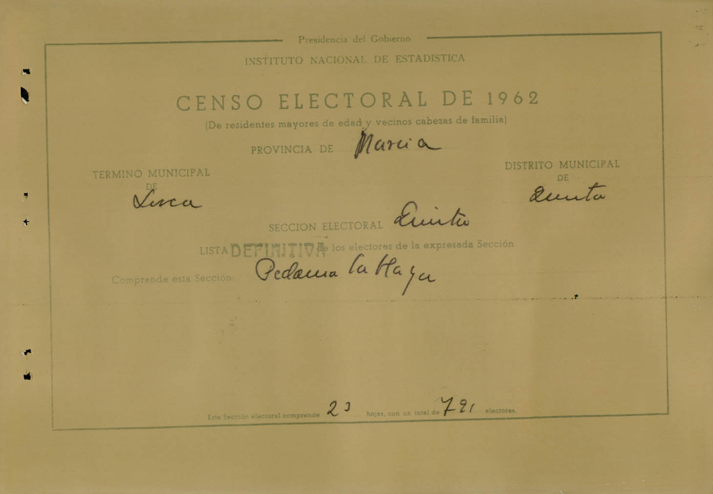 Censo electoral provincial de 1962. Listas definitivas: Lorca (3ª parte).