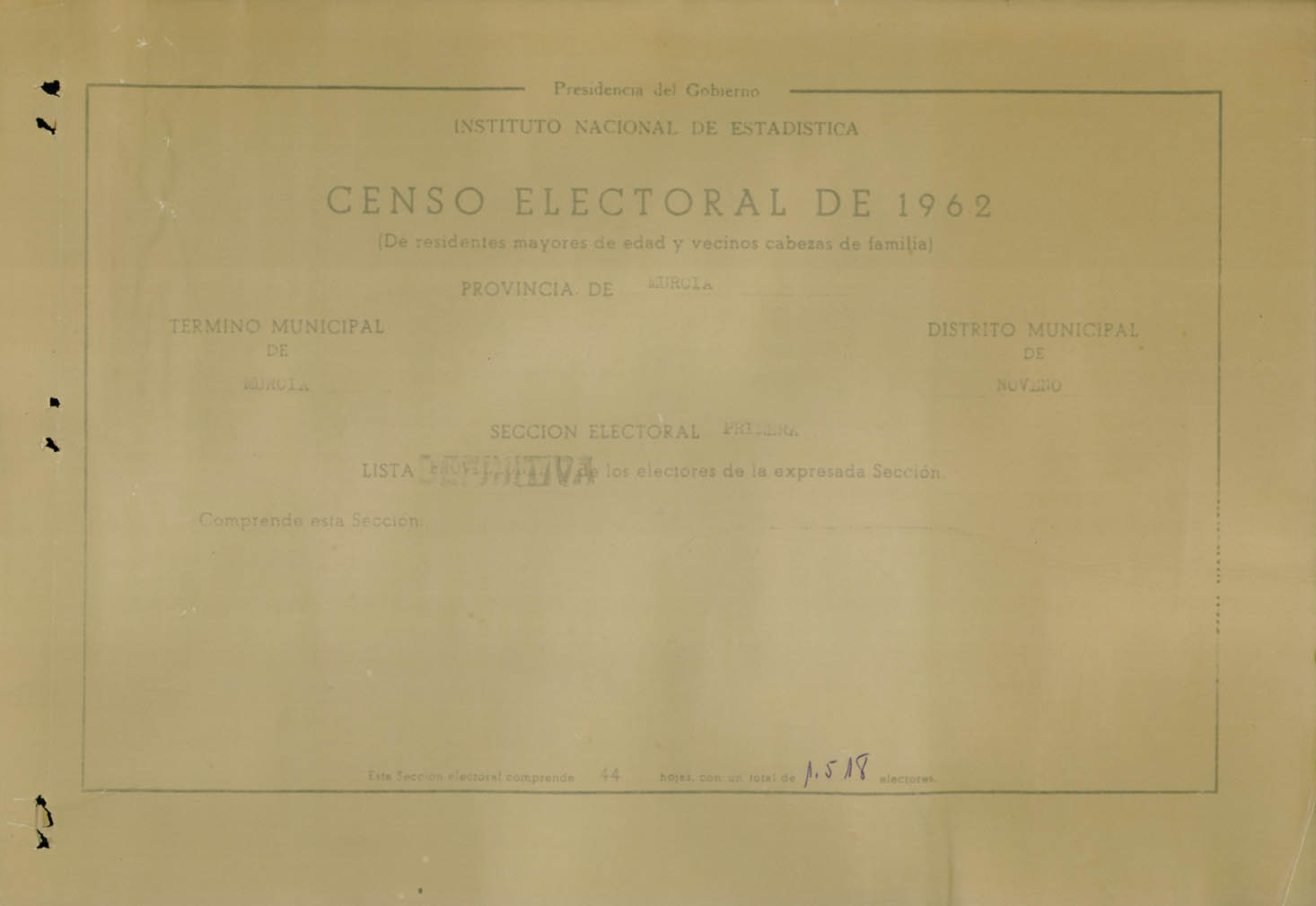 Censo electoral provincial de 1962. Listas definitivas: Murcia (7ª parte)