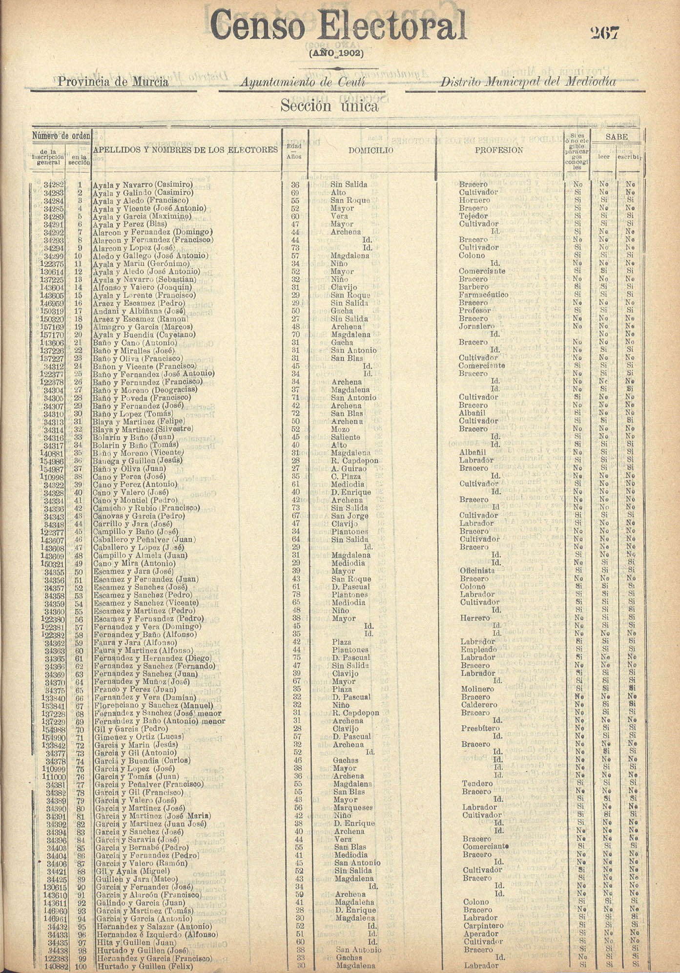Censo electoral provincial de 1902: Ceutí.
