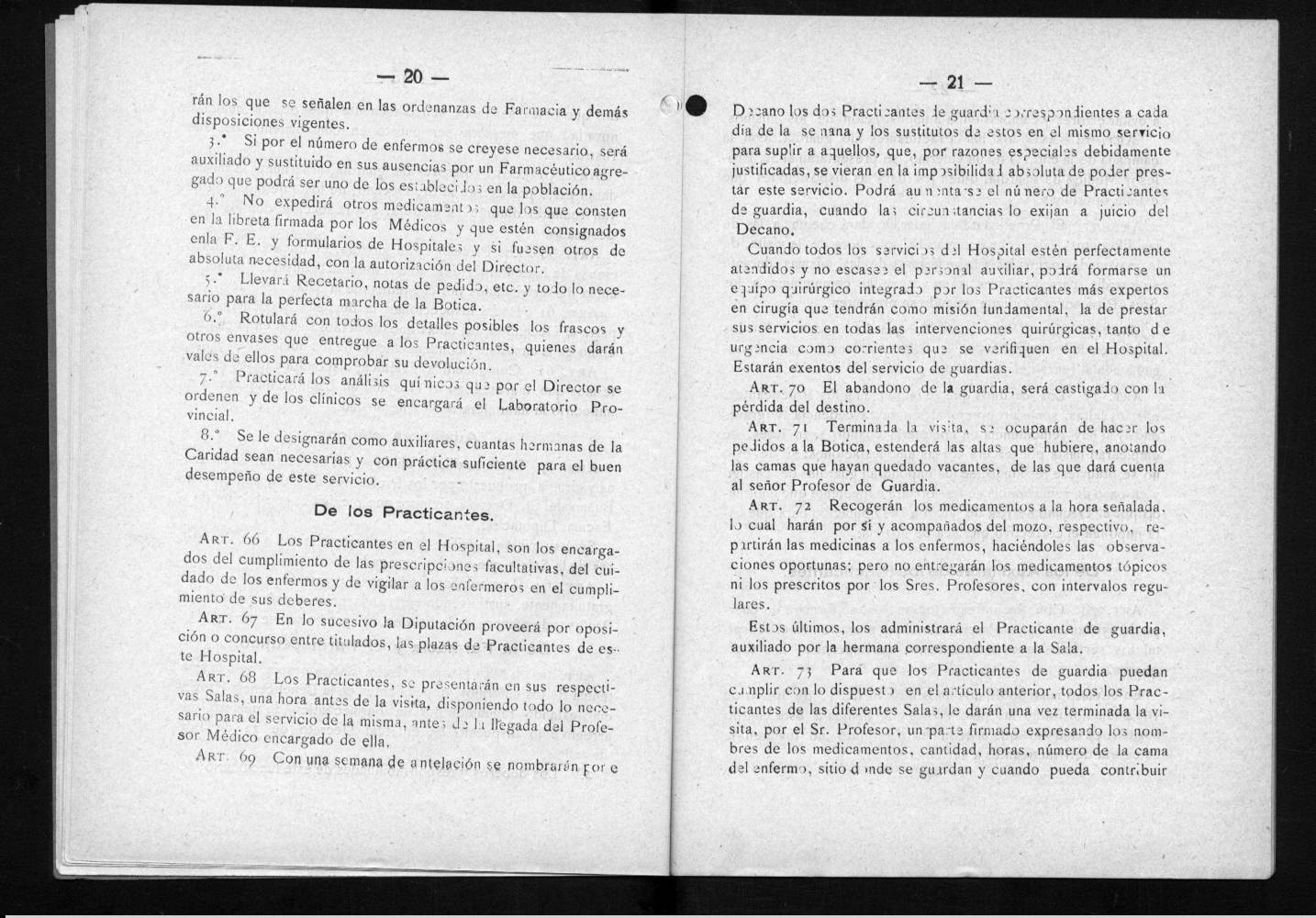Reglamento para el régimen y gobierno interior del Hospital Provincial de San Juan de Dios de Murcia. Año 1924.