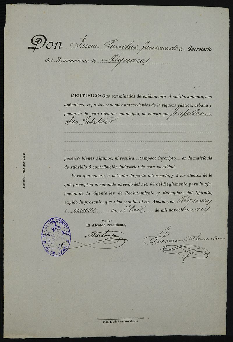 Expediente General de Reclutamiento y Reemplazo de Alguazas. Año 1904.