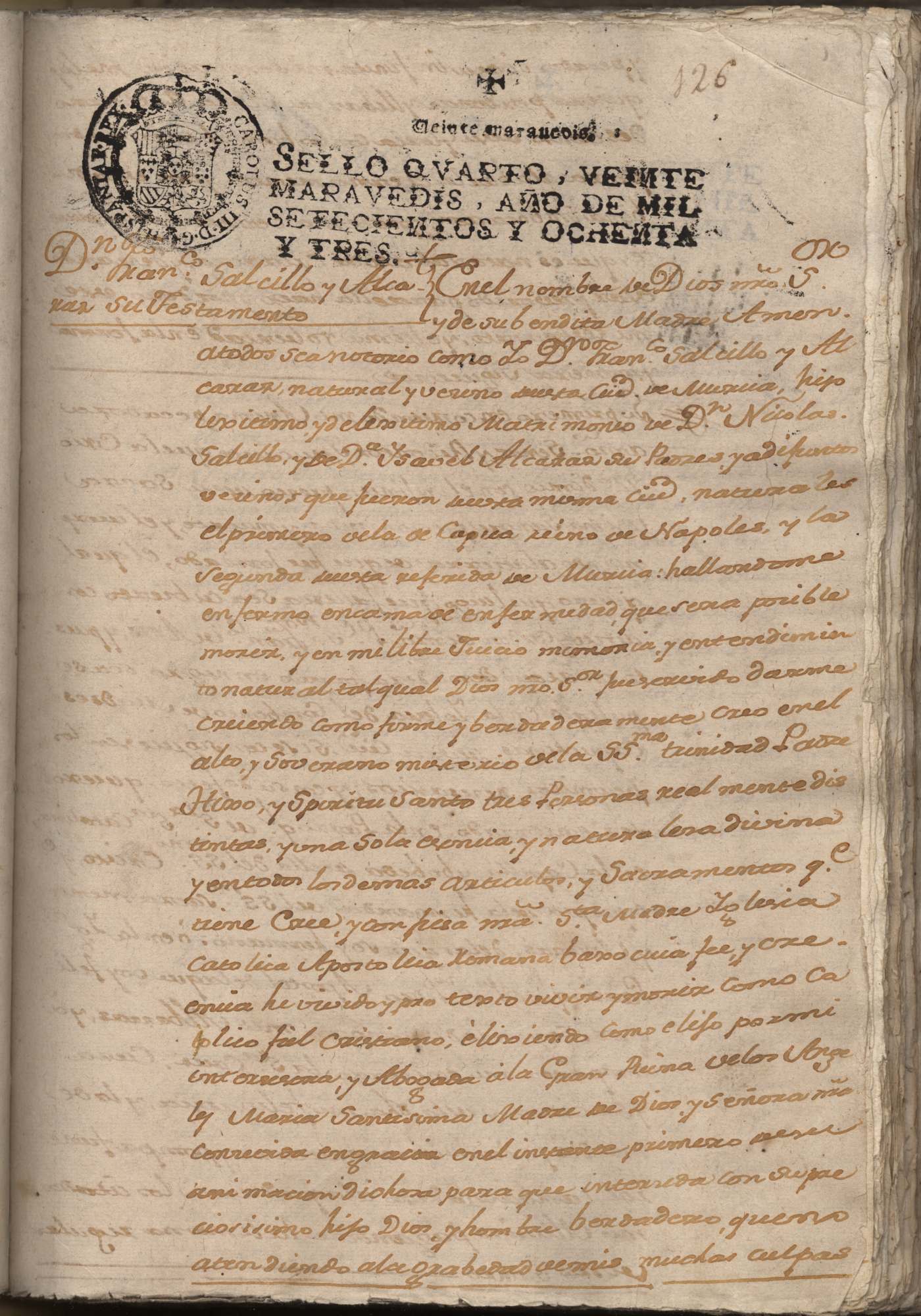 Testamento de Francisco Salzillo Alcaraz. Año 1783.