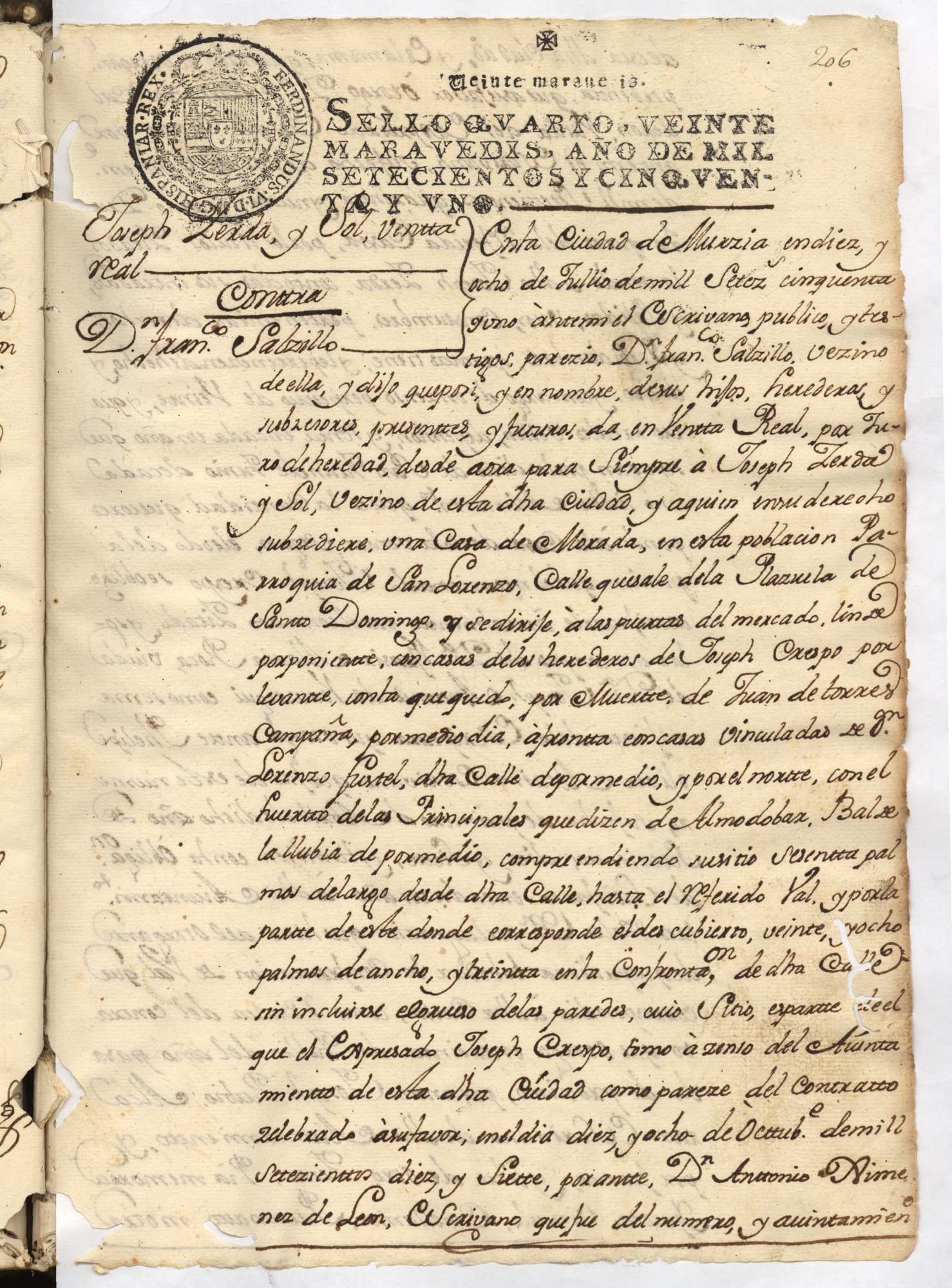 Registro de Francisco Espinosa de los Monteros, Murcia de 1751.