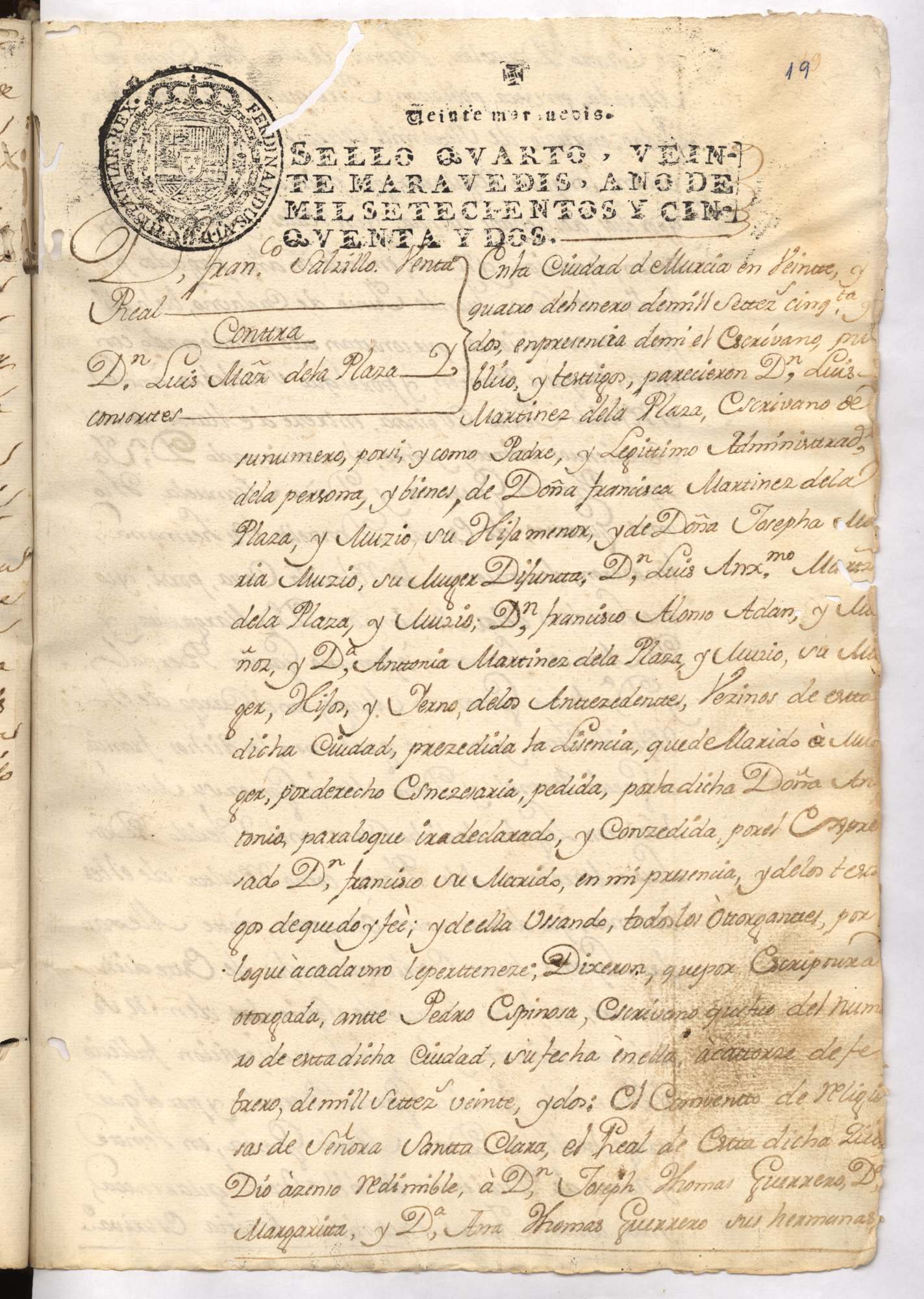 Registro de Francisco Espinosa de los Monteros, Murcia de 1752-1753.