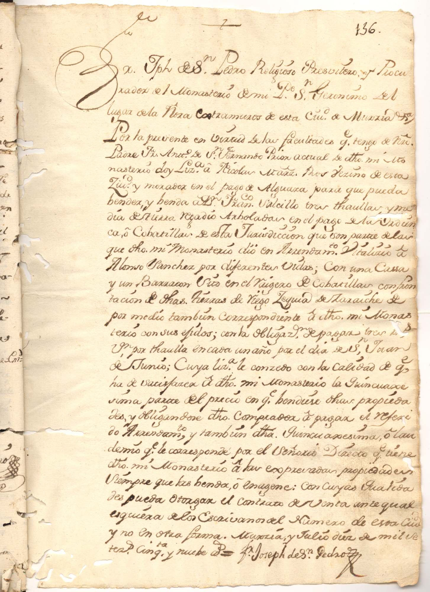 Registro de Mateo Fernández de Córdoba, Murcia de 1759.